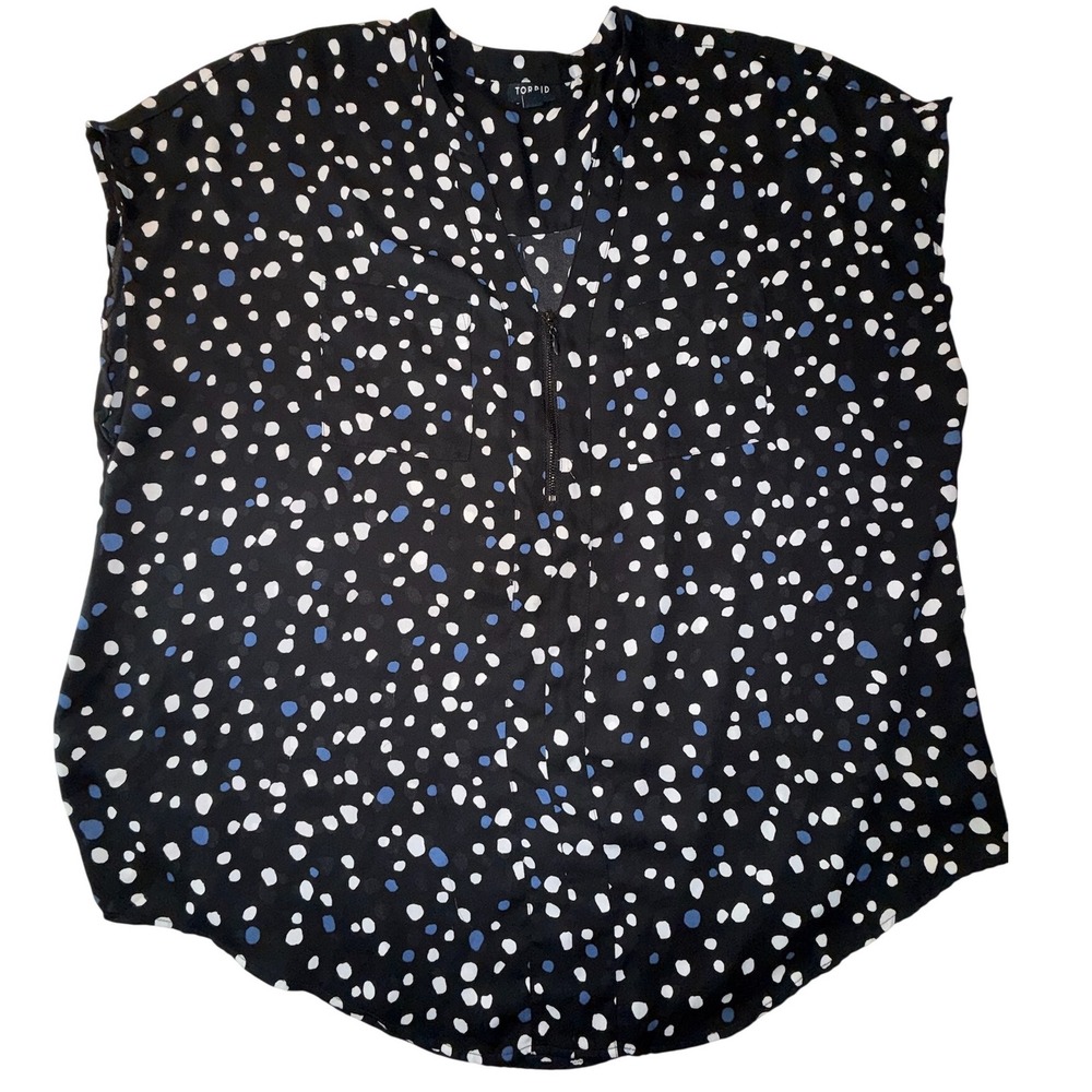 Torrid Harper Blouse Womens Size 2 Black Polka Dot Half Zip Sleeveless Chiffon